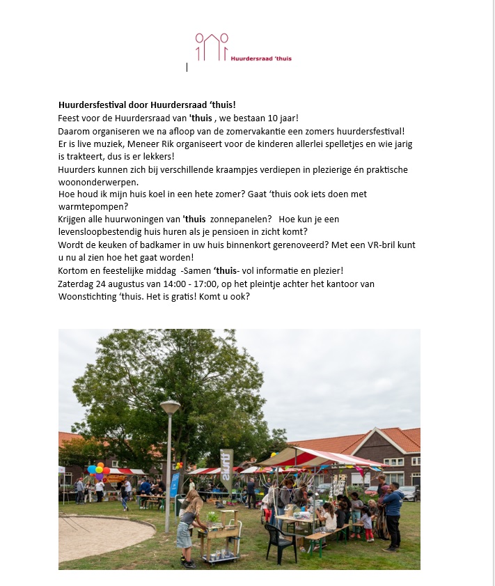 Save the date uitnodiging Huurdersfestival